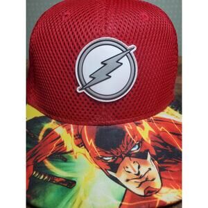 DC Comics The Flash Hat Cap Snapback Flat Bill Red Graphic Print Mens Superhero